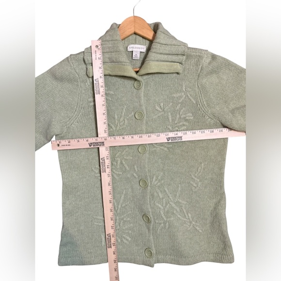 Appleseed's Women’s Vintage Floral Lambs Wool Green Button Up Cardigan Sweater - Picture 4 of 5